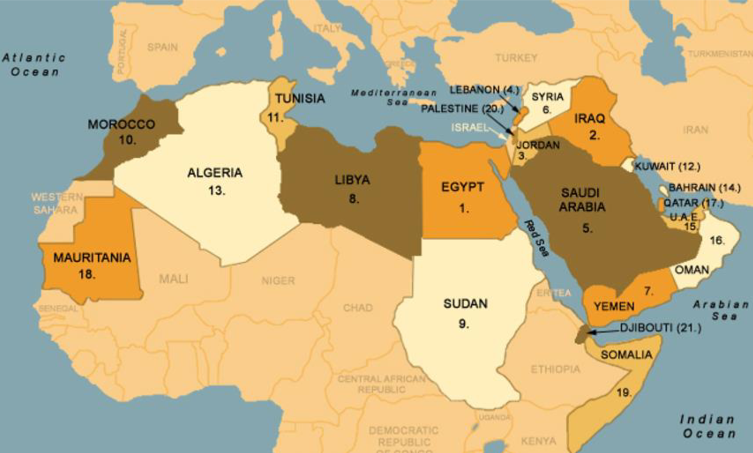 Арабские государства на карте. Карта арабских государств, Ближний Восток. Магриб и машрик. Арабский мир.